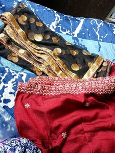 Embroidered Dupatta Set - Maroon &amp; Black