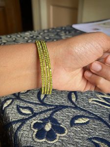 Sparkling Green Bangle Set with 2 neck chains
