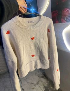 Heart Embroidered Knit Sweater