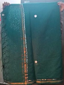 Green Mirror Work Saree