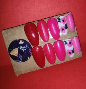 Press-On Nail Set - Red &amp; Pink🌸