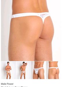 men&#39;s White Lace mesh Thong