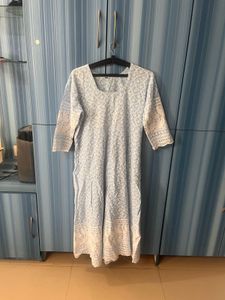 Elegant Blue Lucknowi Anarkali Kurta-XXL