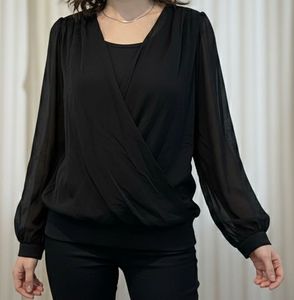 Elegant Black Wrap Blouse