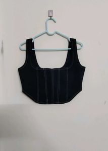 Freakins Black Contrast Stitch Top