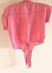 Pink Tie-Front Crop Top