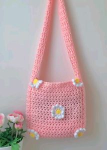 Pink Crochet Daisy Bag