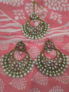 Statement Kundan Earrings & Tikka Set
