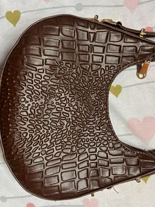 Brown Croc Embossed Shoulder Bag