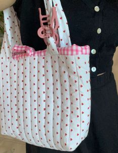 Heart Print Quilted Tote Bag🌸🎀
