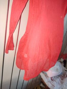 Stylish Red Pleated Fabric Shirt
