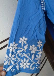 powder blue chikankari kurti set