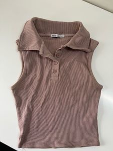Zara Mauve Ribbed Collar Top