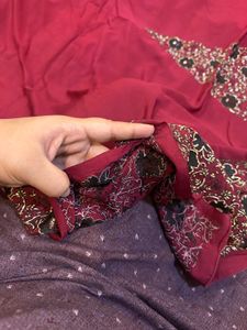 Unused Maroon Georgette Saree With No Blouse