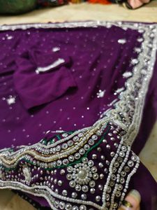 Purple 💜 Saree With White 🤍 Stone Work