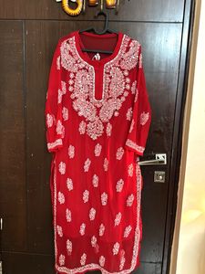 Red Embroidered Kurta