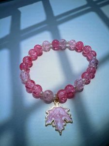 Pink Maple Leaf Beaded Bracelet