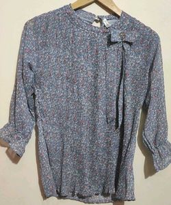 Grey Top Floral Print For 8-10 Year Girl, Bust- 30