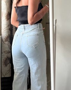 Blue Ripped Straight Leg Denims