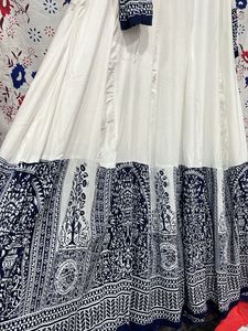 White N Blue Anarkali Kurta Dupatta