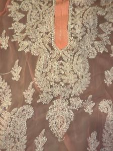Chikankari Peach Kurti With Inner