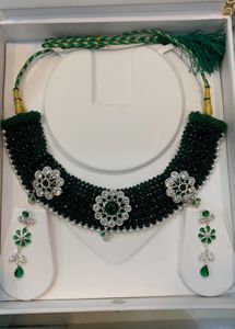 92.5 pure silver thread necklace Green Beaded