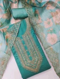 Elegant Turquoise Embroidered Suit Set