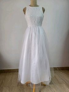 White Lace & Tulle Maxi Dress