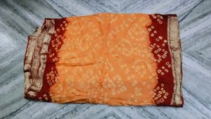 Elegant Orange Bandhani Saree