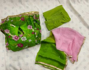 Aachho Green Chanderi Suit Set XL