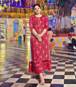 Elegant Red Printed Kurta Set