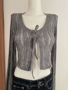 Shimmering Tie-Front Cardigan