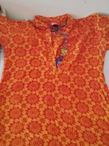 Orange Printed Kurta