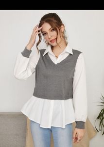 Gray Vest & White Blouse Combo