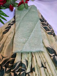 Elegant Green Colour Floral Print Saree with blous