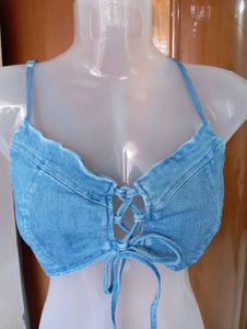 Denim Lace-Up Crop Top