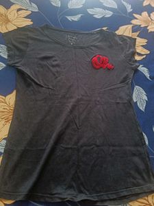 Black Tee with Red Oh Design- Size M