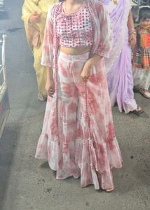 Sharara Set With Crop Top And Shrug