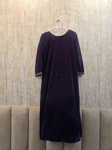 Velvet Embroidered Kurti – Deep Purple | M Size