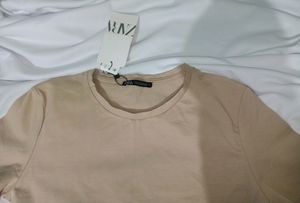 Zara Basic Round Neck  Crop Top (Nude)