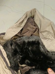 Beige Puffer Coat with Hood