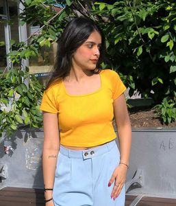Yellow Square Neck Tee