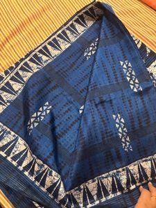 Printed Navy Cotton Blend Saree