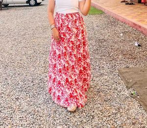Red &amp; White Floral Skirt