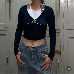Lace Trim Bow Tie Crop Top