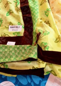 lemon green butterfly print saree