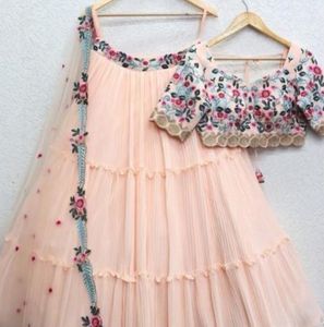 Peach Floral Lehenga Choli Unstitched