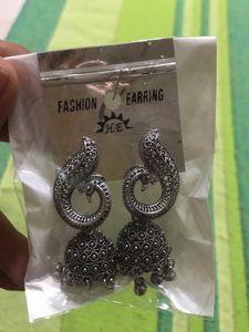 Oxidised Silver Peacock Mini Jhumkis
