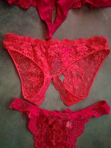 Sexy Hot Red Lingerie 3 Set