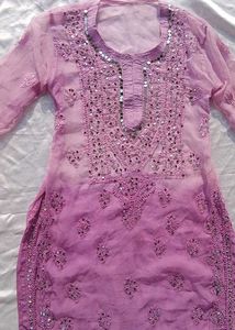 Tie Dry Lavender Chikankari Mirror Work Kurti💜